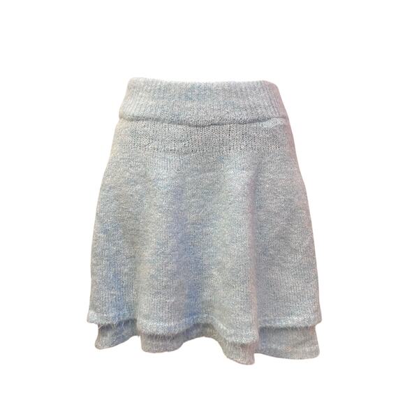 Two-Piece Skirt Sweater Set Cashmere Wool Blend Baby Blue White O/S NWT - Picture 4 of 5